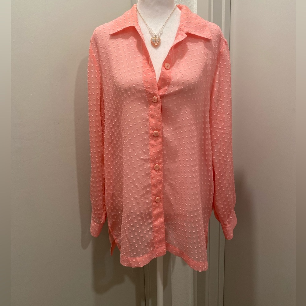 VTG 90s Draper's & Damon's Pink Long Sleeve Button Down Collared Blouse - M